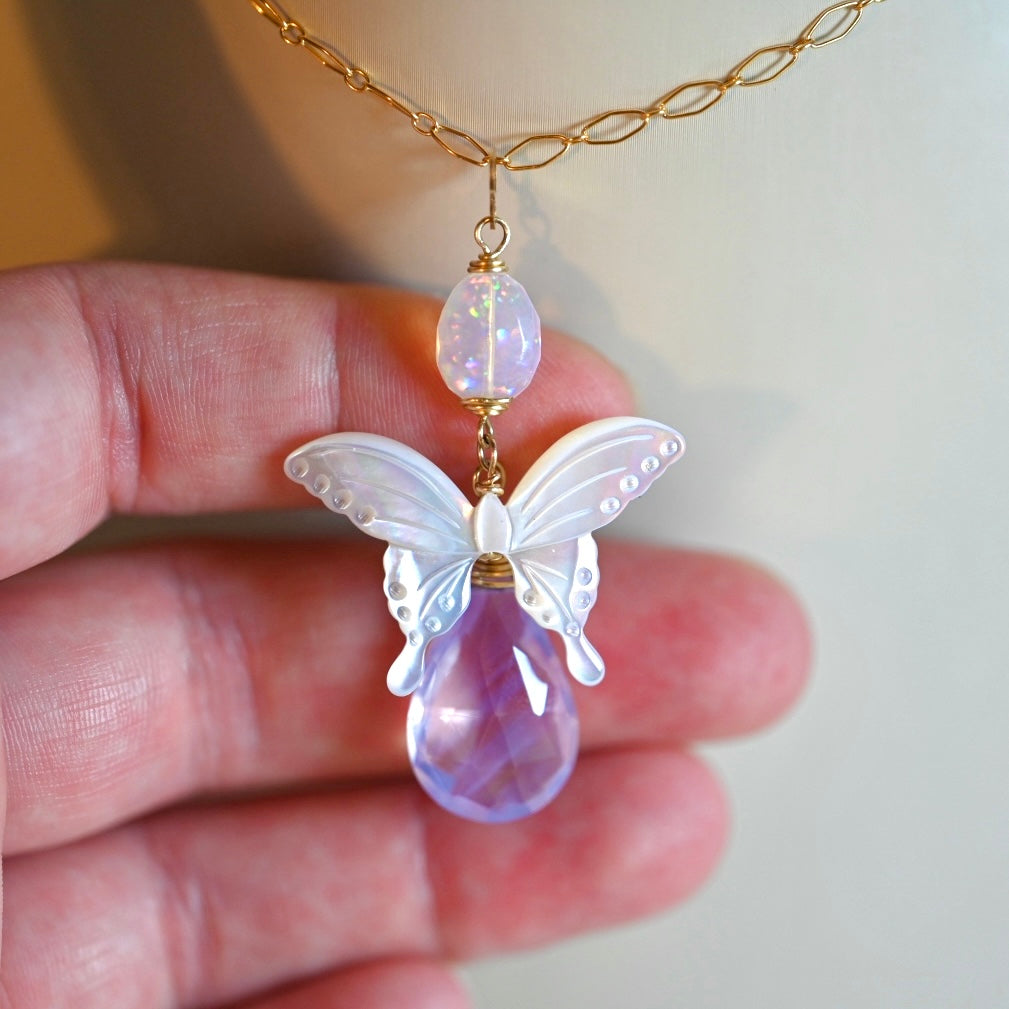 Periwinkle Purple Butterfly - 14K Gold Pendant