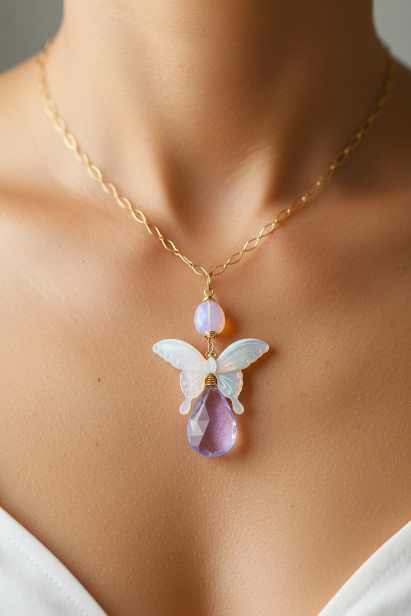 Periwinkle Purple Butterfly - 14K Gold Pendant