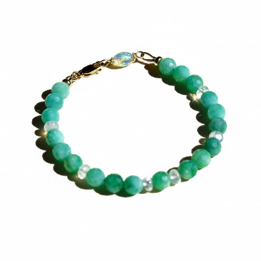 14K gold bracelet with natural emeralds moonstones and opal beaded gemstone jewelry OpalOra luxury