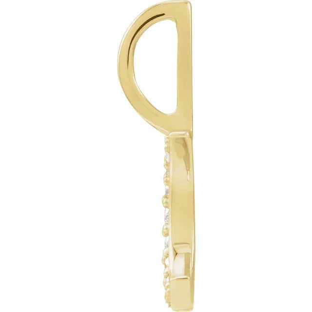 Diamond Crested Crescent Moon pendant in Solid 14K Gold. Opalora Jewelry. Yellow Gold cresent moon charm pendant. Side View.