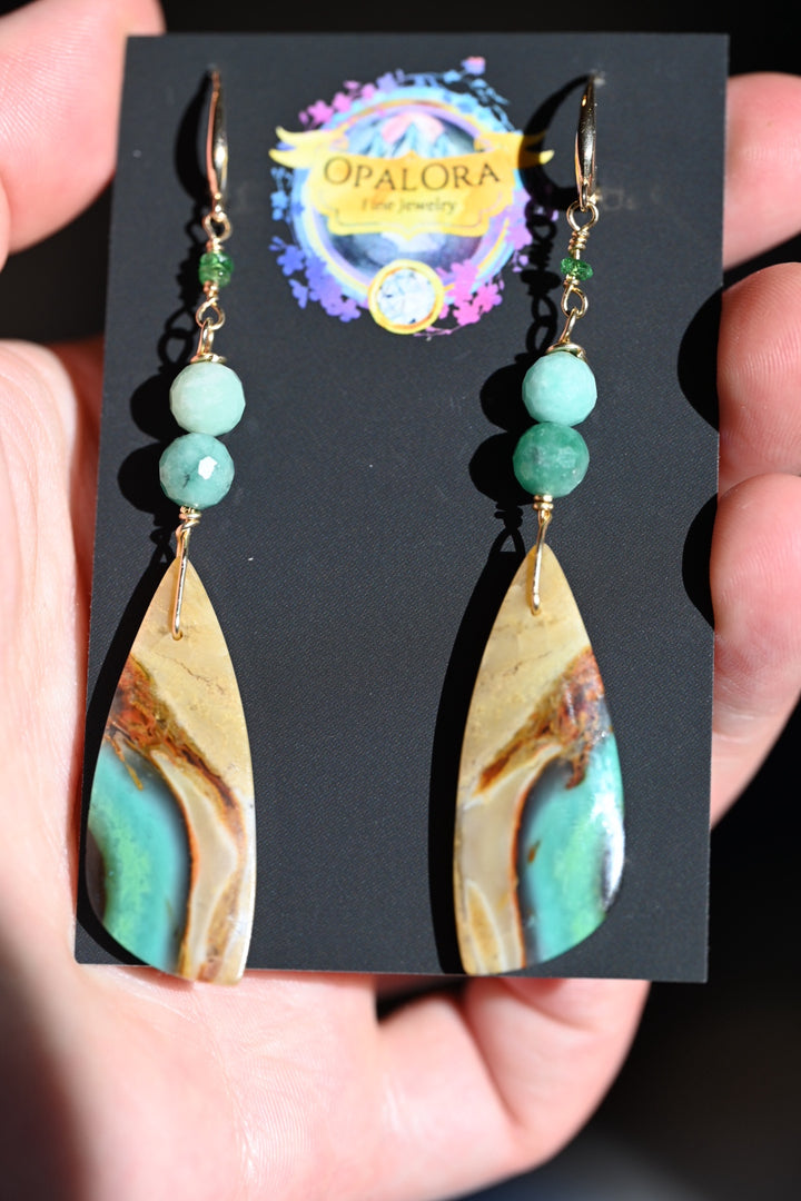 Opalized Petrified Wood Earrings 14K Gold