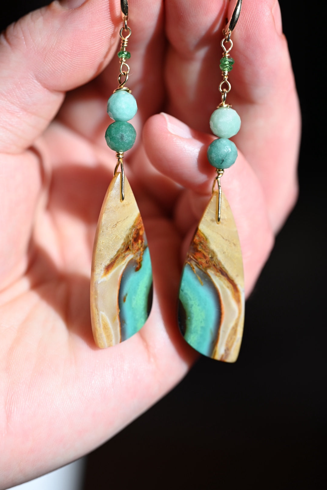 Opalized Petrified Wood Earrings 14K Gold