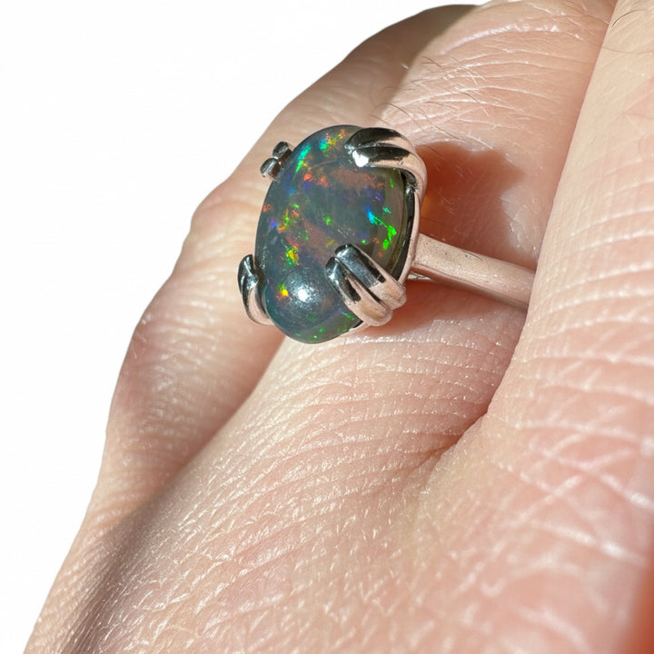 Natural Black Opal - 14K White Gold Ring