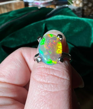 Double Patterned Black Opal - 14K White Gold Ring