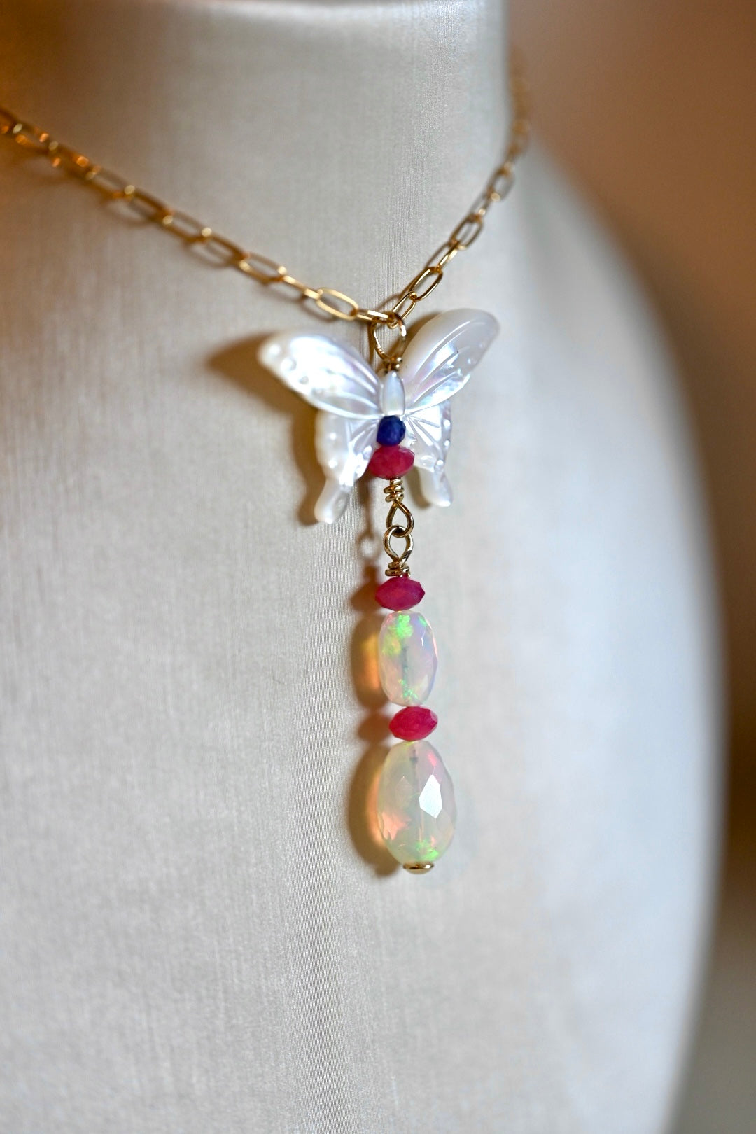 Pearly White Butterly Pendant- 14K Gold