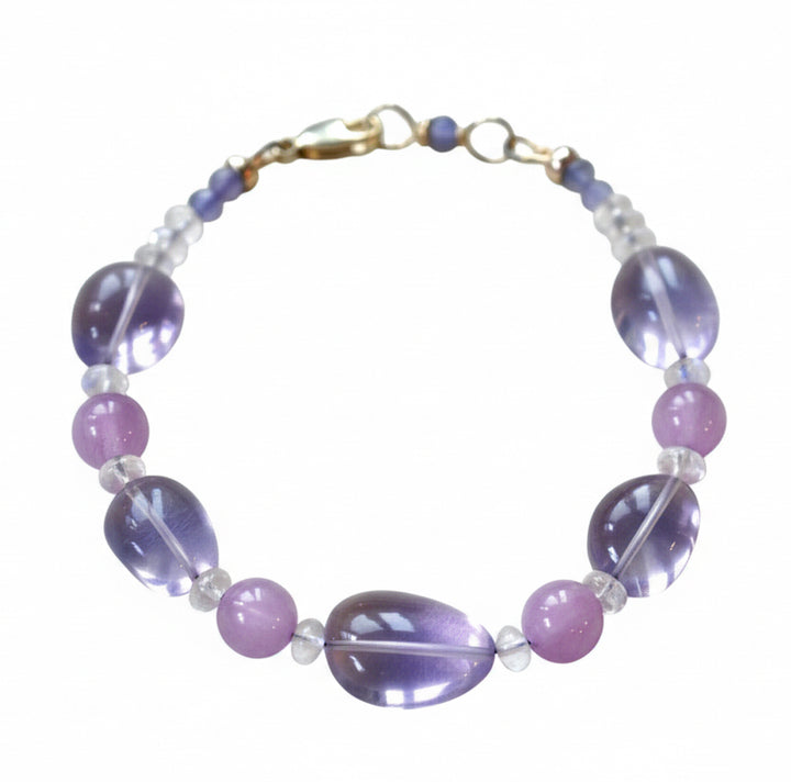 Lavender Quartz and Kunzite - 14K Solid Gold Bracelet