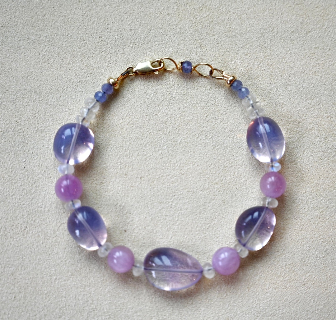 Lavender Quartz and Kunzite - 14K Solid Gold Bracelet