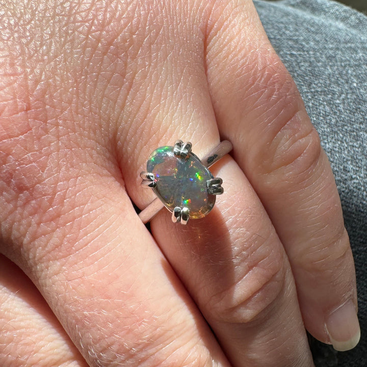 Natural Black Opal - 14K White Gold Ring
