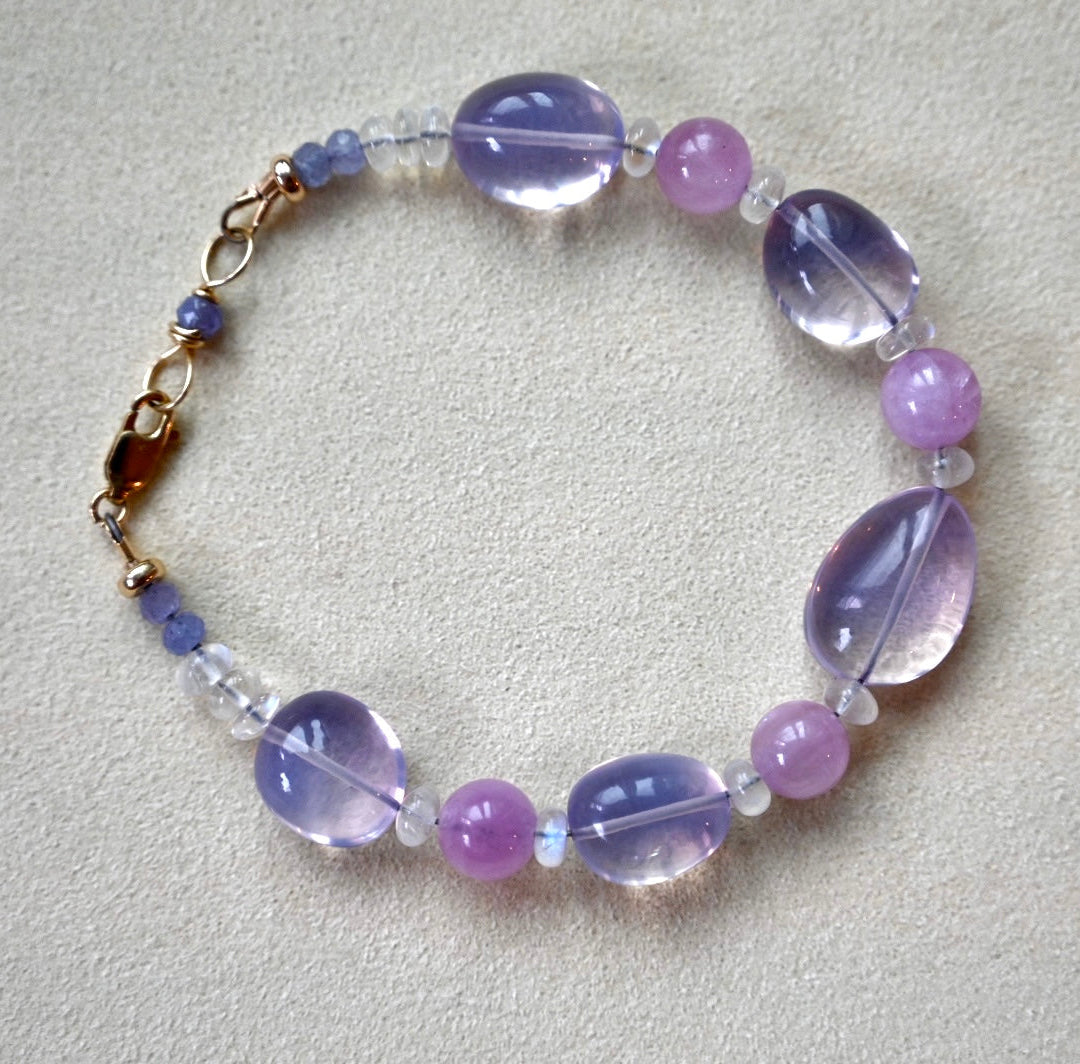 Lavender Quartz and Kunzite - 14K Solid Gold Bracelet