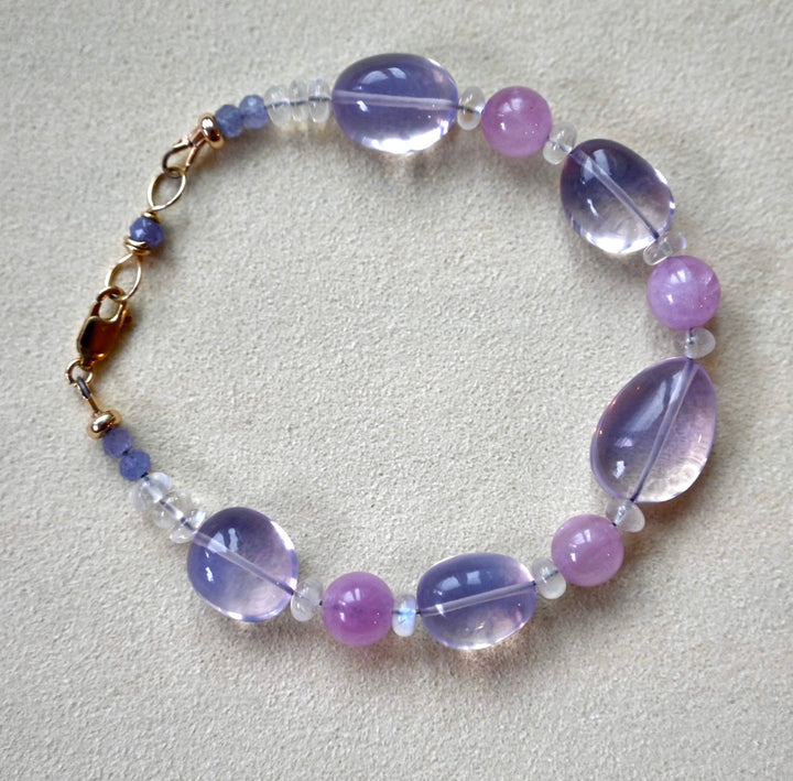 Lavender Quartz and Kunzite - 14K Solid Gold Bracelet