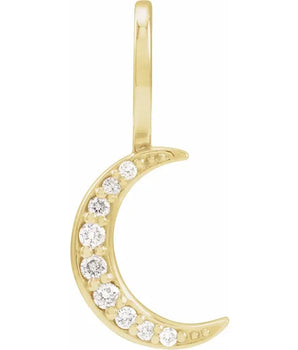 Diamond Crested Crescent Moon pendant in Solid 14K Gold. Opalora Jewelry. Yellow Gold cresent moon charm pendant.