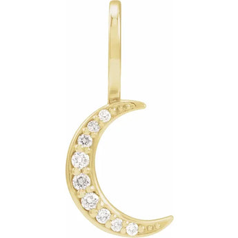 Diamond Crested Crescent Moon pendant in Solid 14K Gold. Opalora Jewelry. Yellow Gold cresent moon charm pendant.