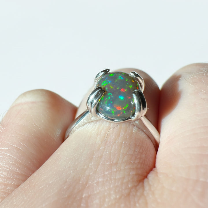 Natural Black Opal - 14K White Gold Ring