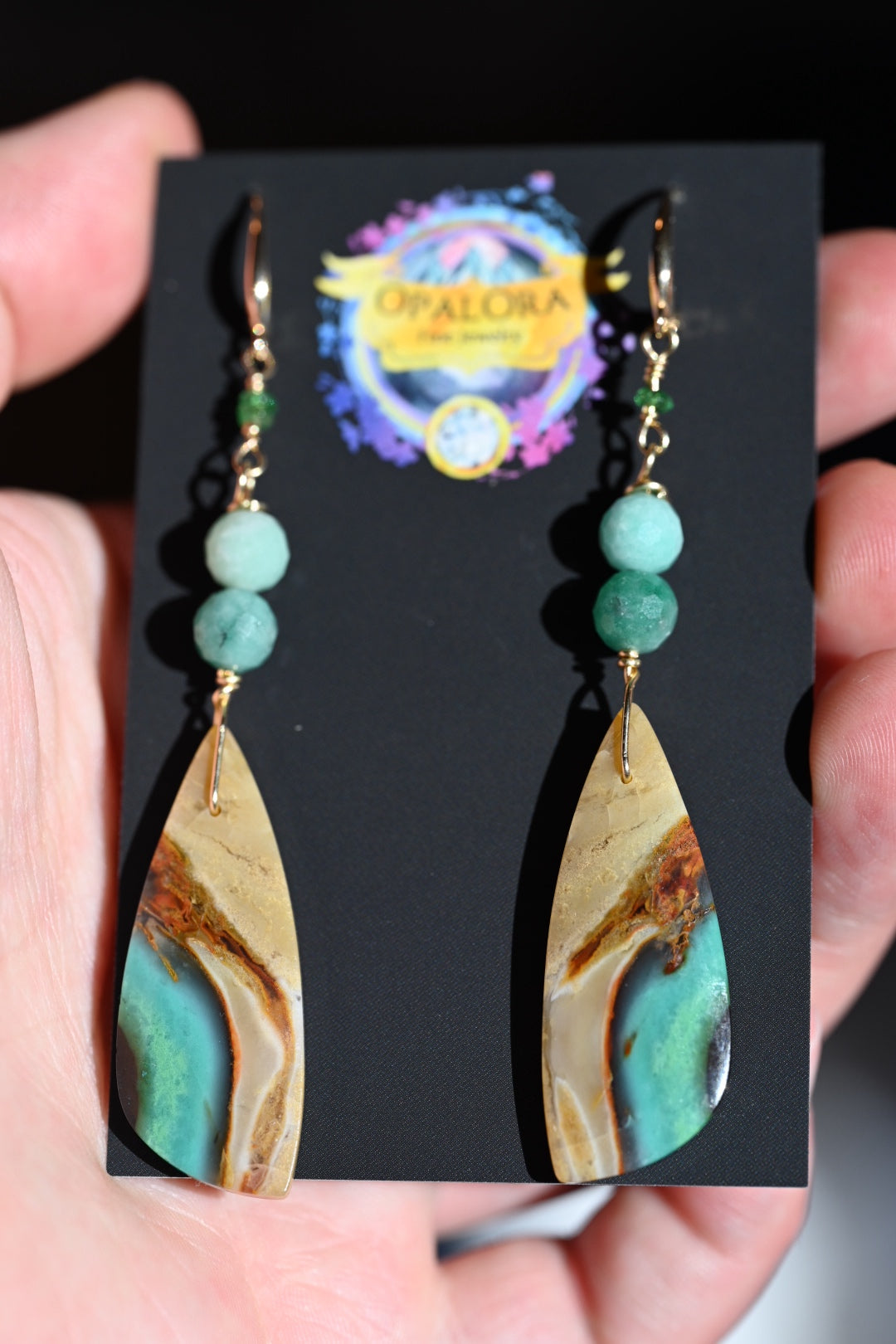 Opalized Petrified Wood Earrings 14K Gold