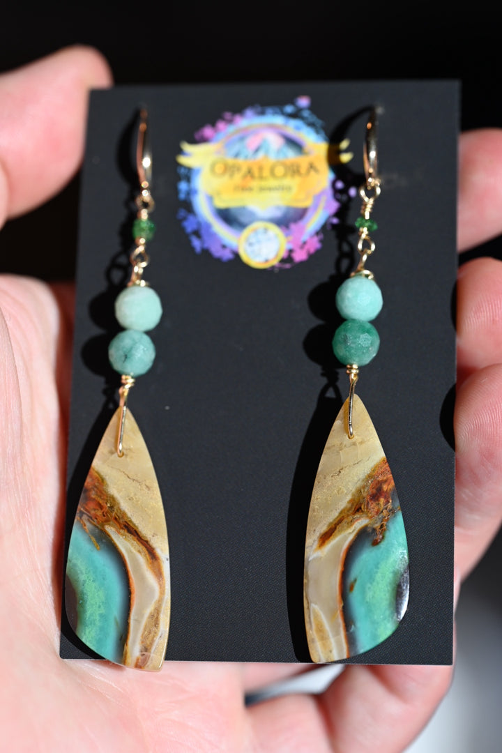 Opalized Petrified Wood Earrings 14K Gold