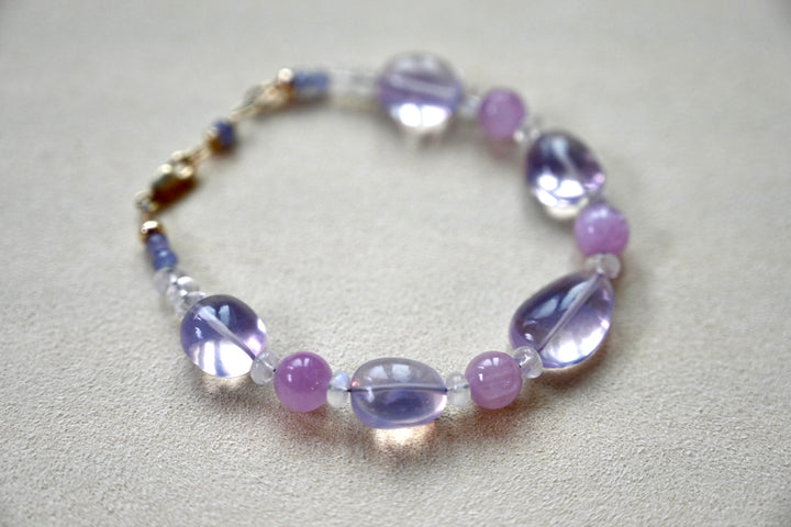 Lavender Quartz and Kunzite - 14K Solid Gold Bracelet
