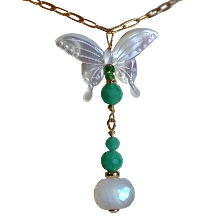The Emerald Butterfly Pendant - 14K Gold