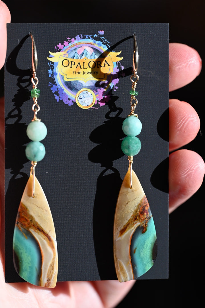 Opalized Petrified Wood Earrings 14K Gold