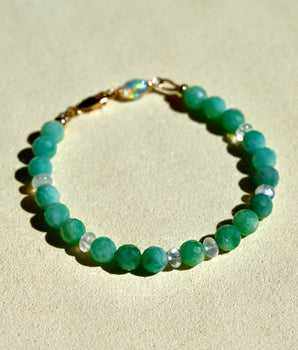 All Natural Emerald and Moonstone Bracelet - 14K Gold