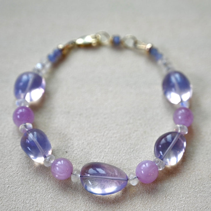 Lavender Quartz and Kunzite - 14K Solid Gold Bracelet