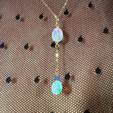 Rare Hologram opal. Rare opal with pink and purple honeycomb. Rare natural genuine opal jewelry. Tanzanite and opal. Opal in 14k solid yellow gold. Opalora jewelry 