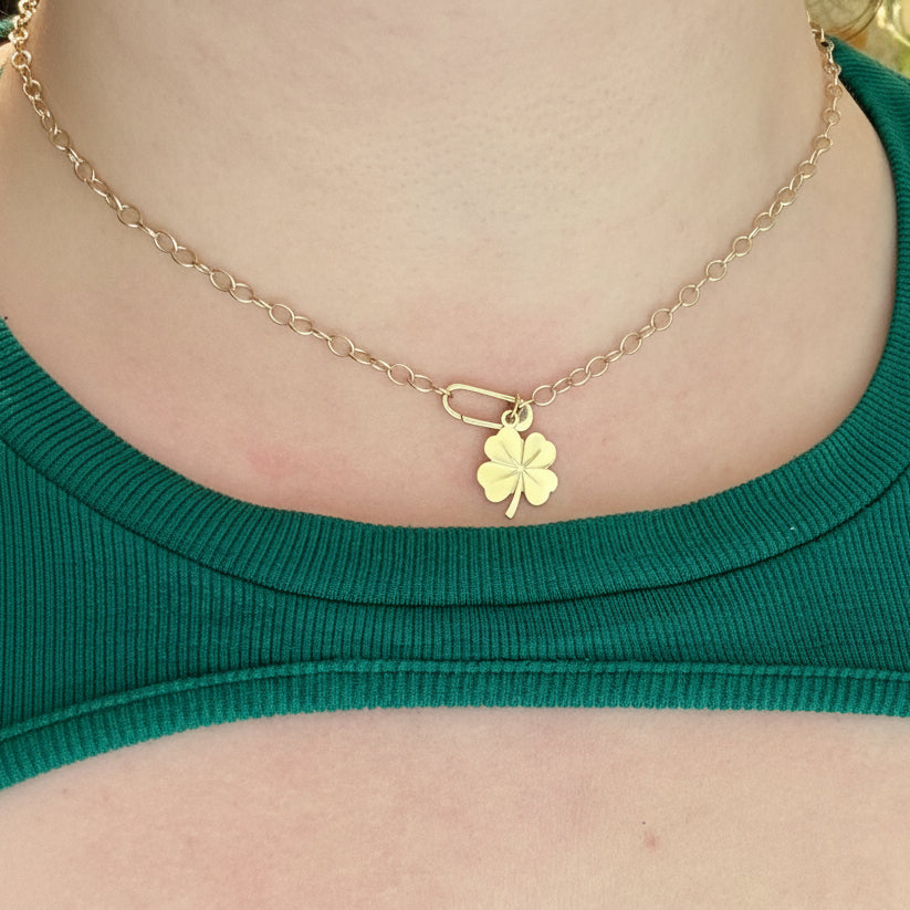 Paperclip style gold charm bail for necklaces 14K yellow gold versatile pendant connector OpalOra jewelry