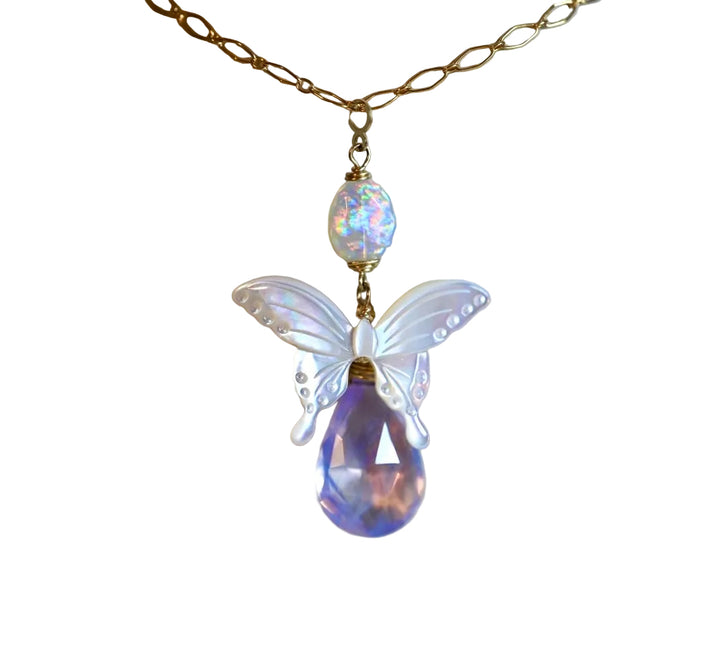 Periwinkle Purple Butterfly - 14K Gold Pendant