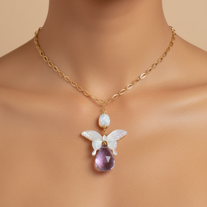 Periwinkle Purple Butterfly - 14K Gold Pendant