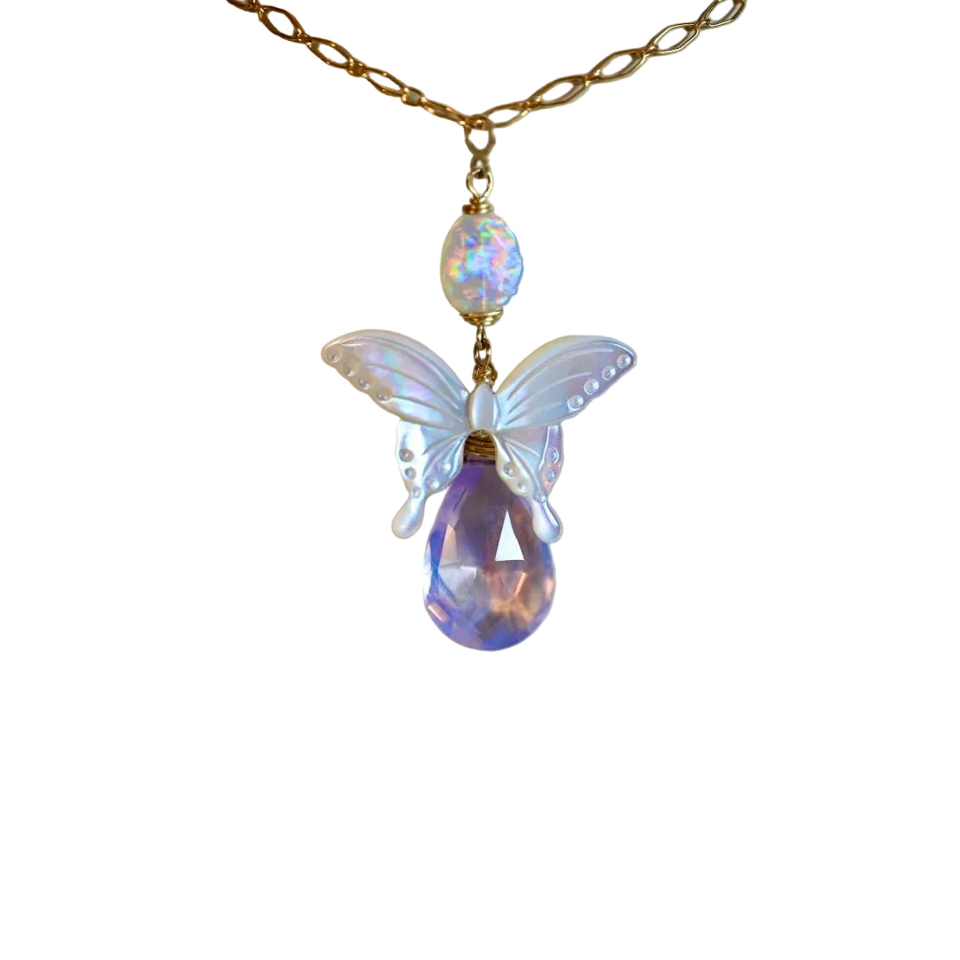 Periwinkle Purple Butterfly - 14K Gold Pendant