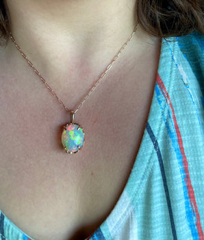 Blue Beauty Opal and 14K Gold Pendant