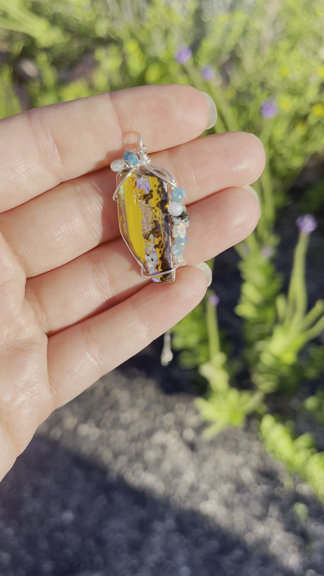 Electric Sky Wire Wrapped Australian Boulder Opal