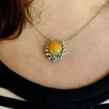 Aphrodite’s Dream. Opal and White Sapphire Sunburst Opal Pendant - 14K Solid White Gold. - OpalOra Jewelry