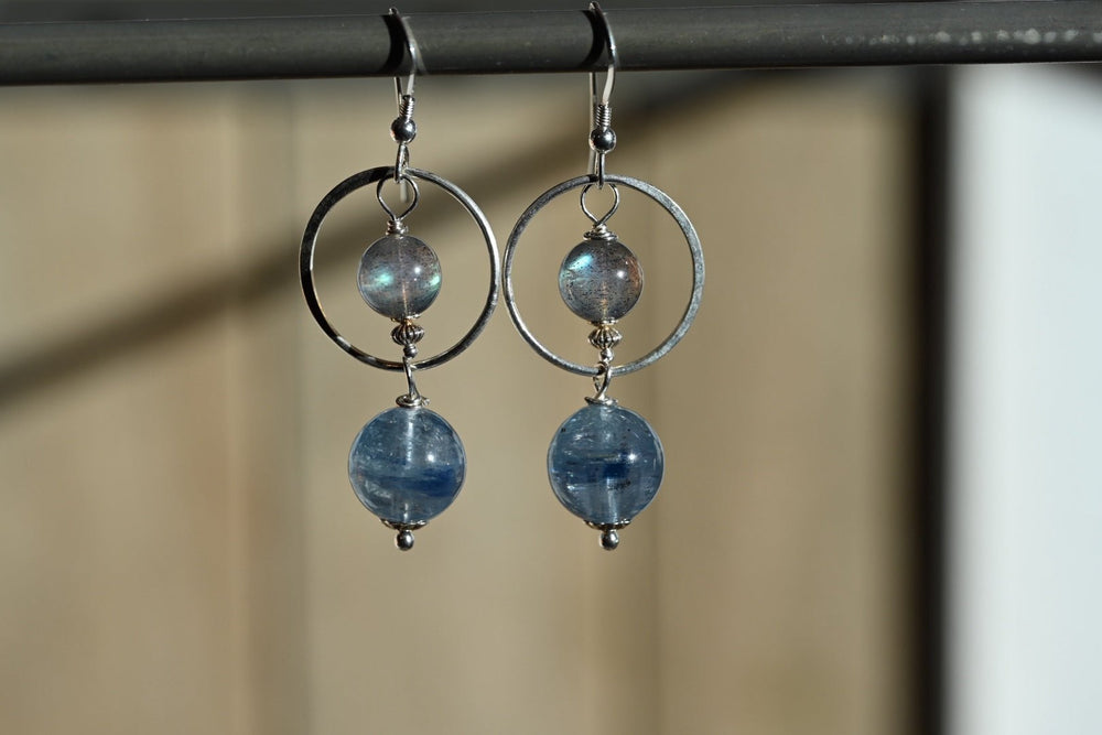 Blue Labradorite and Kyanite Earrings - OpalOra Jewelry
