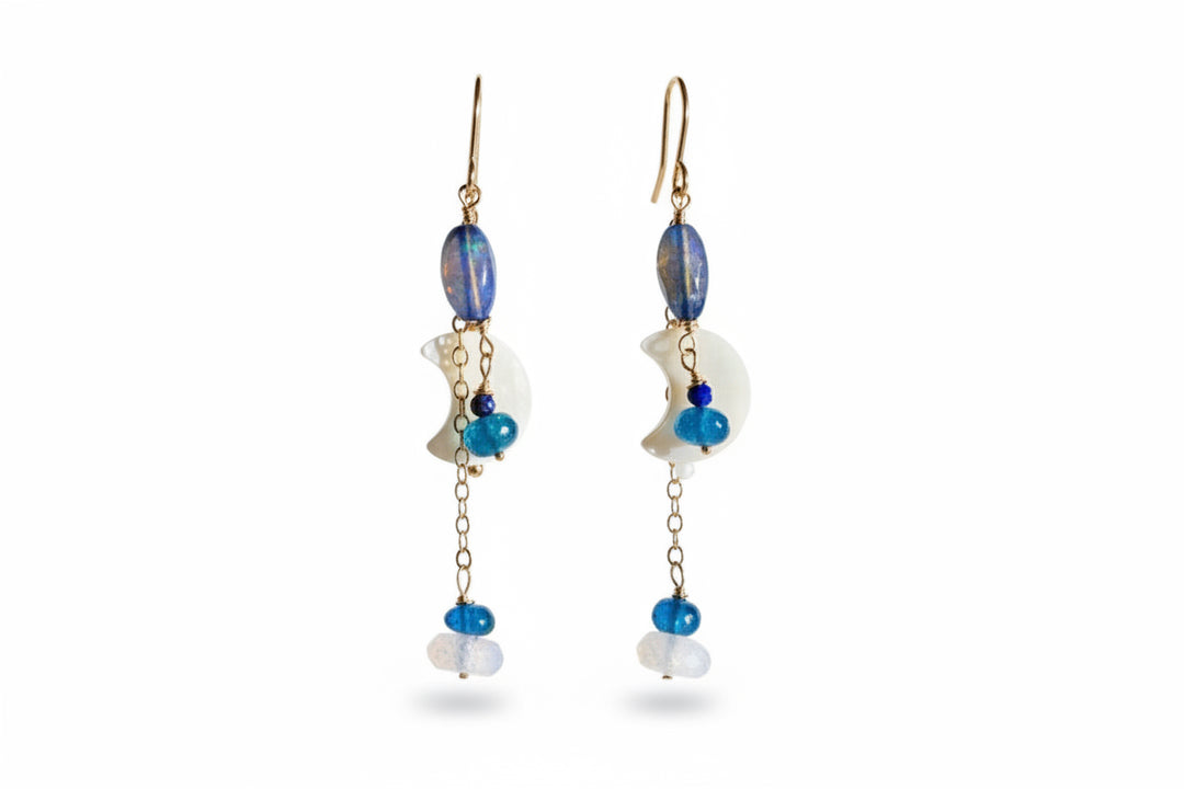 Blue Moon Opal Earrings - 14K Gold Fill - OpalOra Jewelry