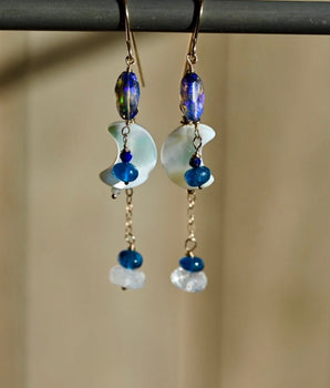 Blue Moon Opal Earrings - 14K Gold Fill - OpalOra Jewelry