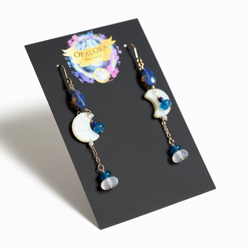 Blue Moon Opal Earrings - 14K Gold Fill - OpalOra Jewelry