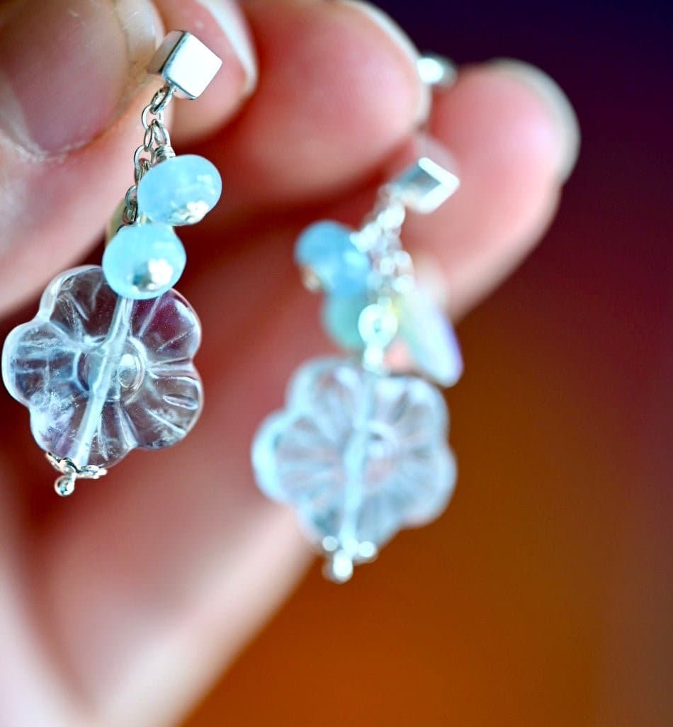 Blue Pastel Fluorite Flower Post Earrings - OpalOra Jewelry