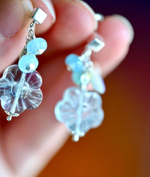Blue Pastel Fluorite Flower Post Earrings - OpalOra Jewelry
