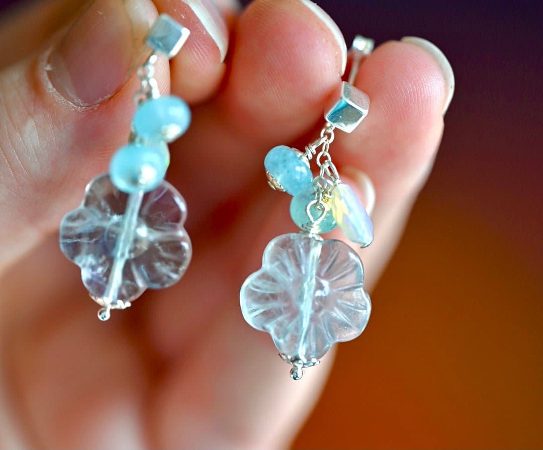 Blue Pastel Fluorite Flower Post Earrings - OpalOra Jewelry