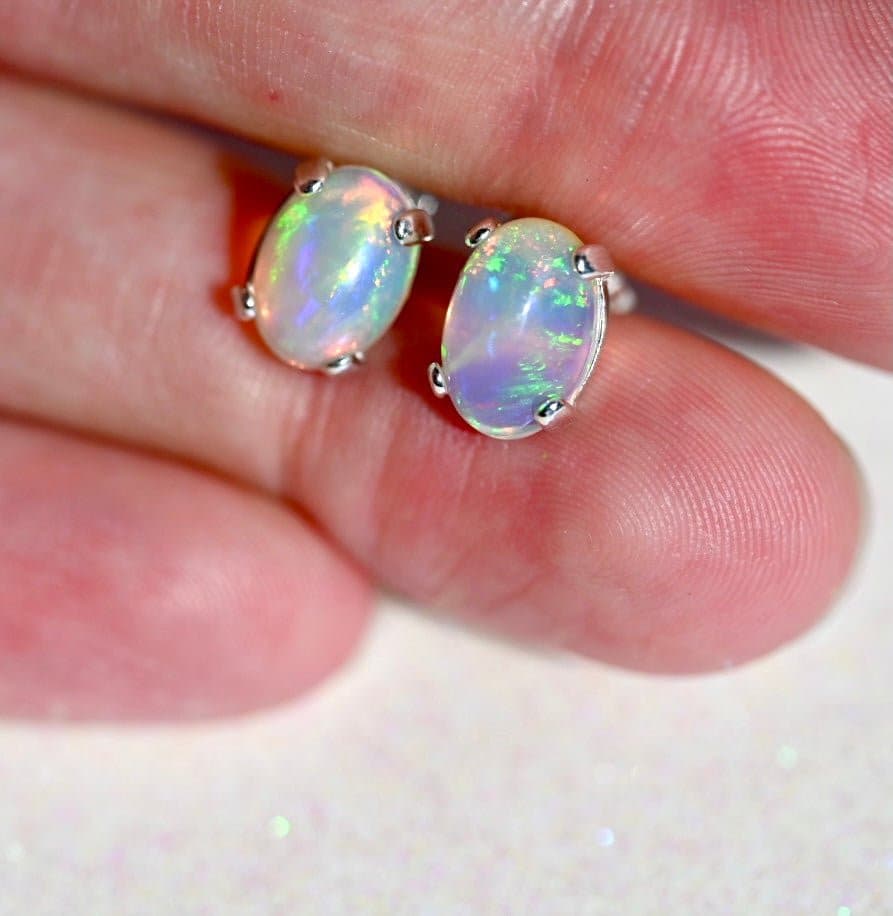 Blue Sparkle Opal Post Earrings - OpalOra Jewelry