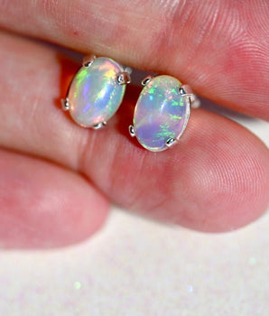 Blue Sparkle Opal Post Earrings - OpalOra Jewelry