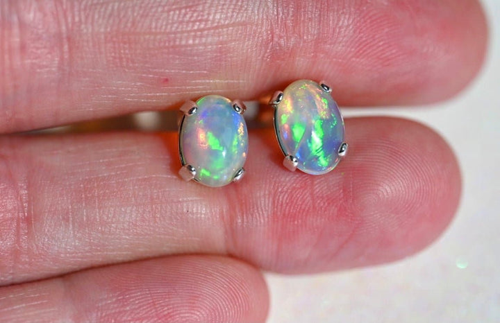 Blue Sparkle Opal Post Earrings - OpalOra Jewelry