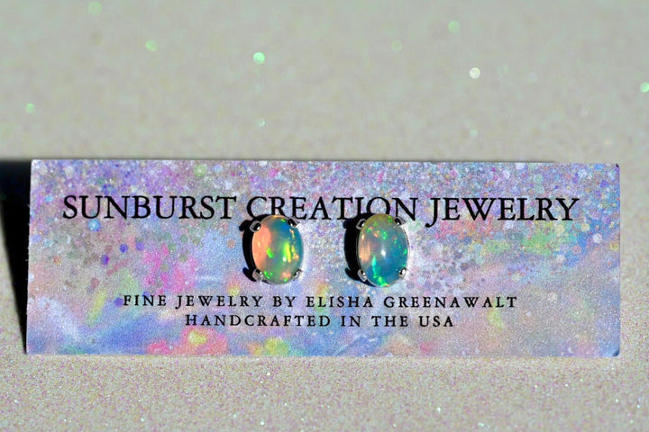 Blue Sparkle Opal Post Earrings - OpalOra Jewelry