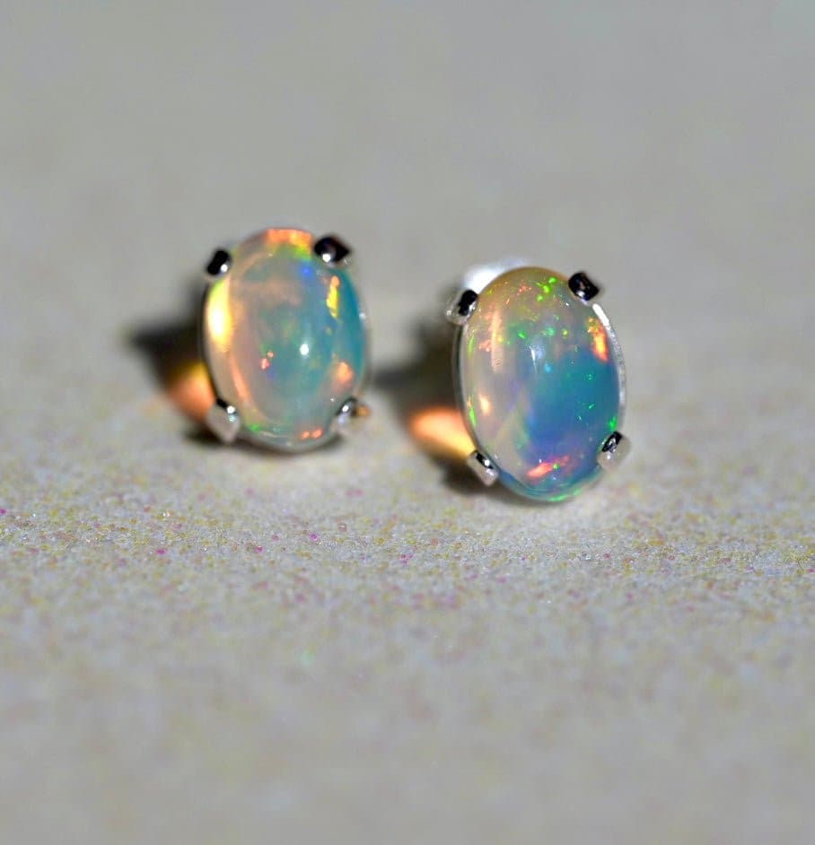 Blue Sparkle Opal Post Earrings - OpalOra Jewelry
