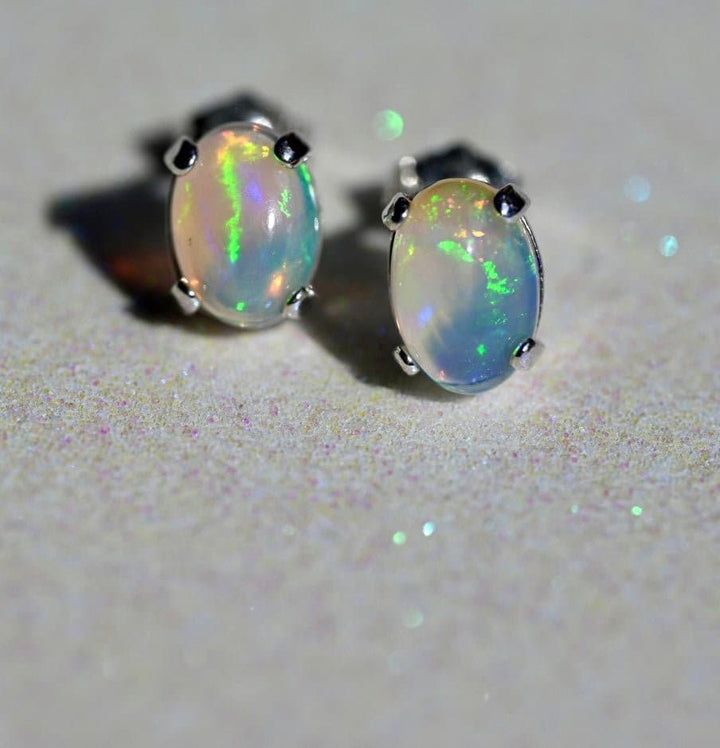 Blue Sparkle Opal Post Earrings - OpalOra Jewelry