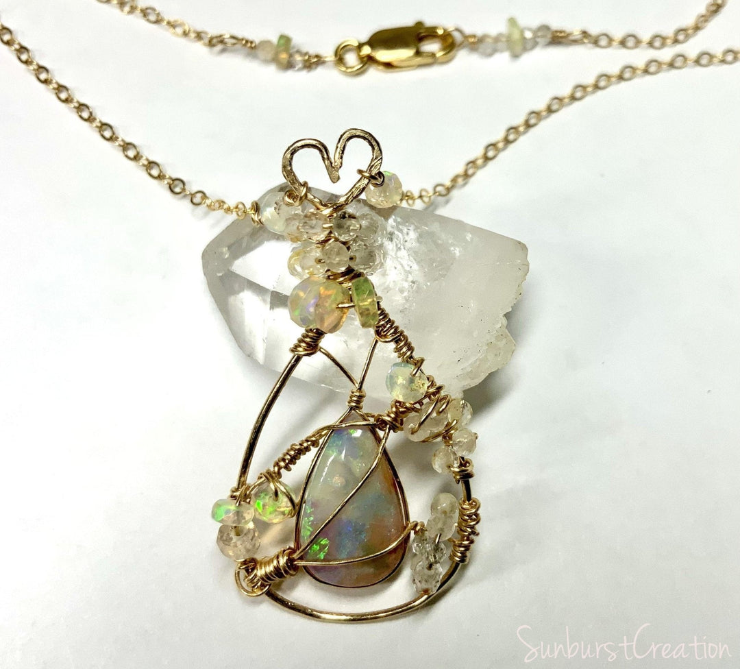 Breath of Life, Rare Enhydro Pipe Opal Wire Wrapped Necklace. - OpalOra Jewelry
