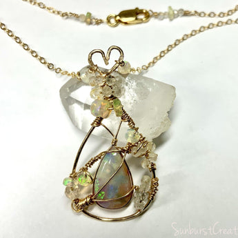 Breath of Life, Rare Enhydro Pipe Opal Wire Wrapped Necklace. - OpalOra Jewelry