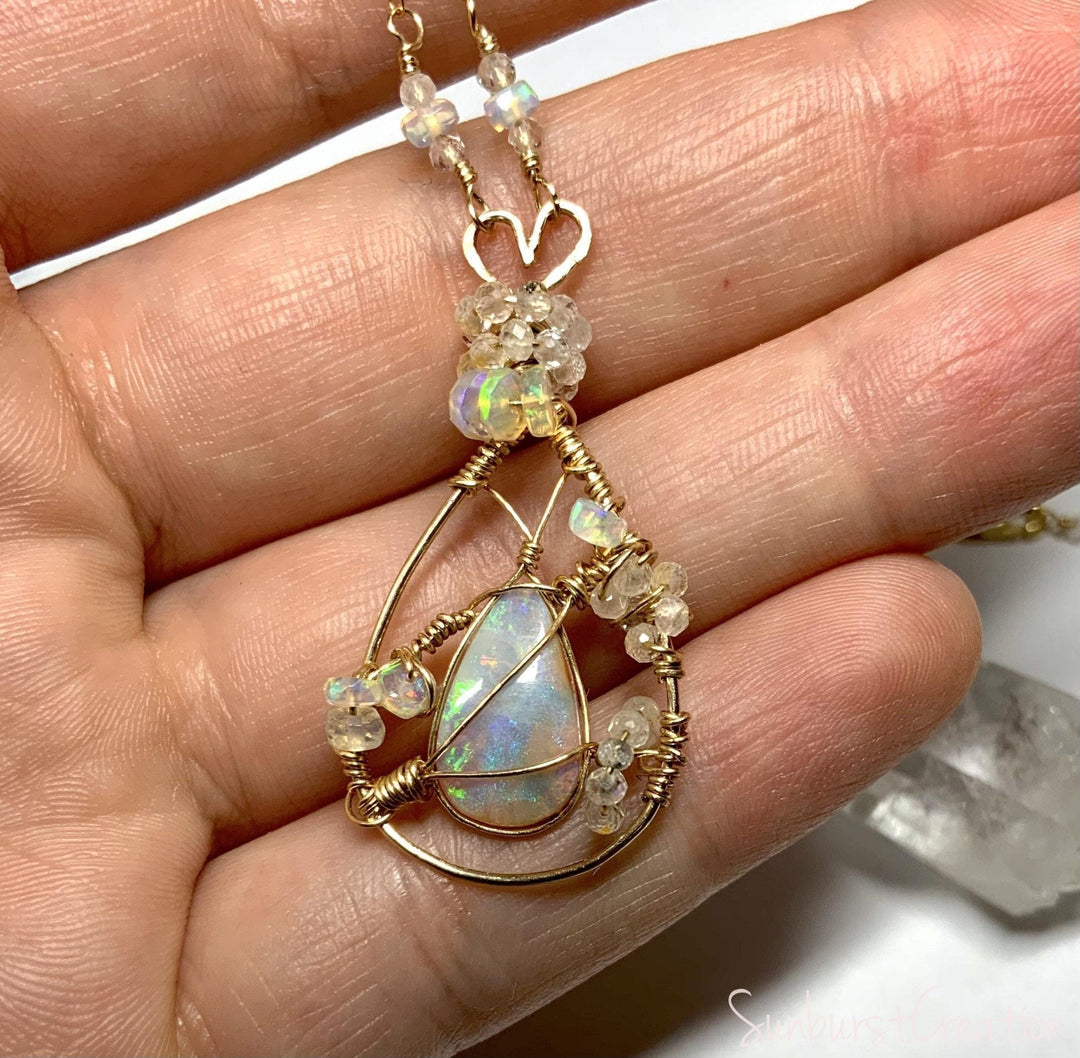 Breath of Life, Rare Enhydro Pipe Opal Wire Wrapped Necklace. - OpalOra Jewelry