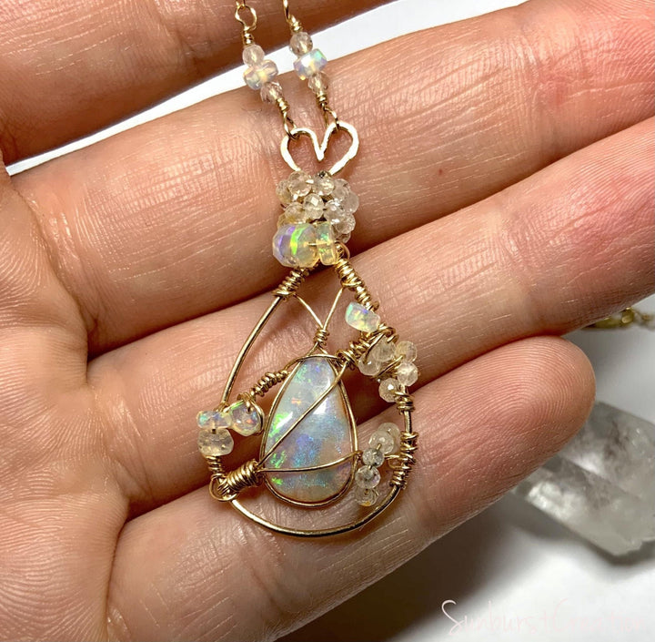 Breath of Life, Rare Enhydro Pipe Opal Wire Wrapped Necklace. - OpalOra Jewelry