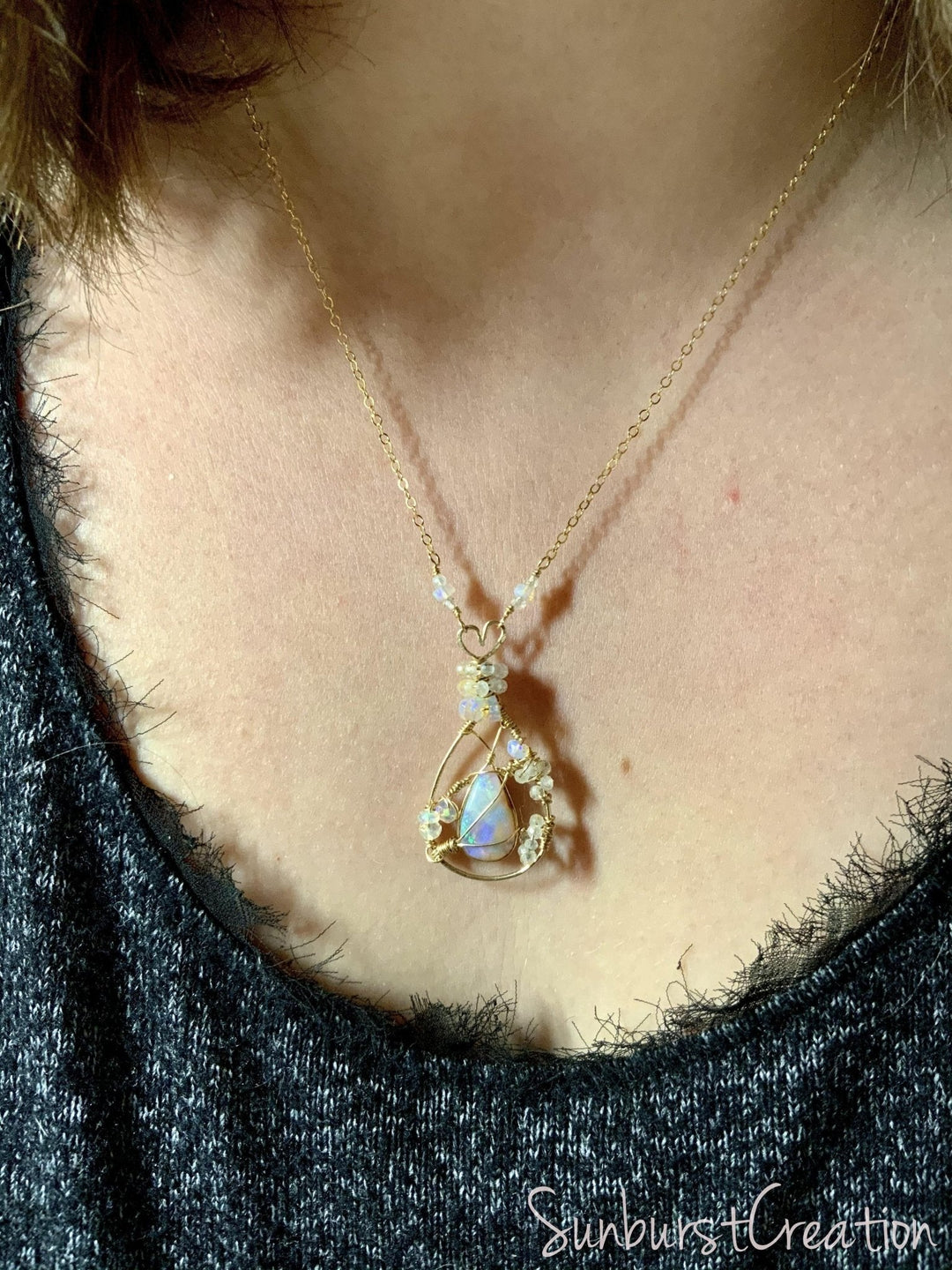 Breath of Life, Rare Enhydro Pipe Opal Wire Wrapped Necklace. - OpalOra Jewelry